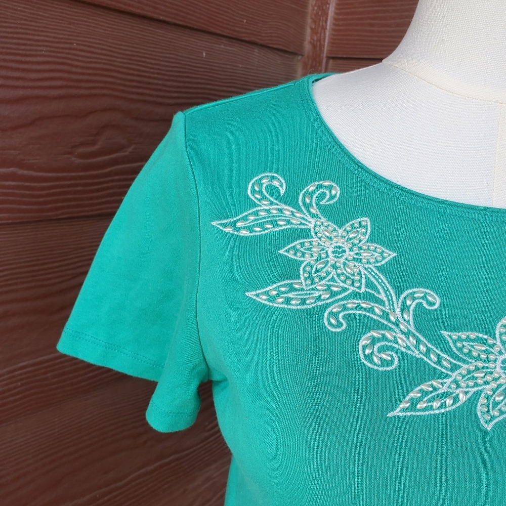 Rebecca Malone Cotton Embroidered Women's Size Medium Floral Embellished Top